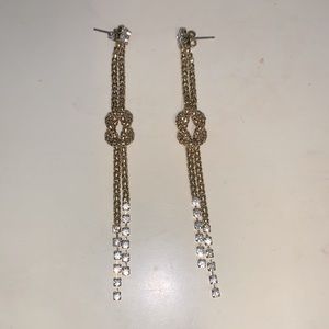 Gold Dangle Earrings with Rhinestones